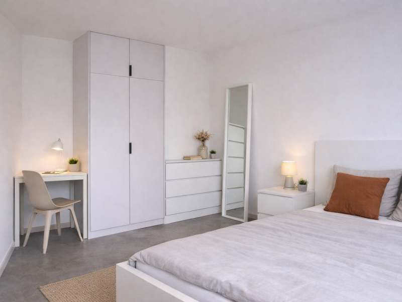 Einrichtung, Tisch, Schrank, Spiegel, Bett